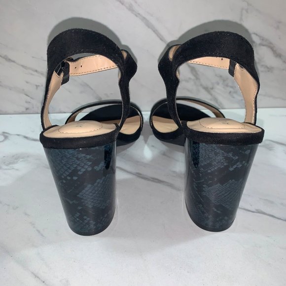 NIB ANDREW GELLER Black Marble-Look Heel Sandals - Picture 4 of 5